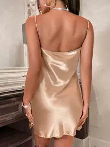 SHEIN Solid Draped Satin Cami Dress - Champagne - View 2
