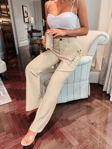 Pantalones de corte de bota con ojal con cordón - Albaricoque - Ver 3