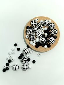 100pcs Striped & Plaid Pattern DIY Bead - Black and White - View 2