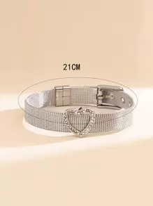 水钻心形装饰腰带设计手链情人节、妈妈、母亲、母亲节、礼物 - 銀色 - 查看 3