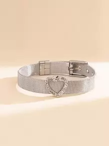 水钻心形装饰腰带设计手链情人节、妈妈、母亲、母亲节、礼物 - 銀色 - 查看 4