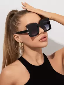 1pc Women Fashionable Square Rhinestone-Studded Glasses - Black - View 1