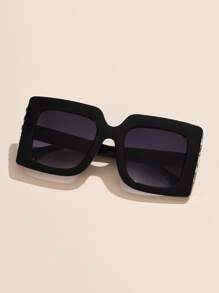 1pc Women Fashionable Square Rhinestone-Studded Glasses - Black - View 2