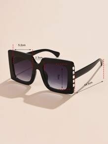 1pc Women Fashionable Square Rhinestone-Studded Glasses - Black - View 4