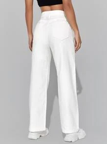 SHEIN PETITE Jeans de talle alto cremallera de pierna ancha - Blanco - Ver 1