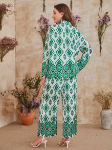 Mulvari con estampado Blusa con Pantalones Conjunto - Multicolor - Ver 2