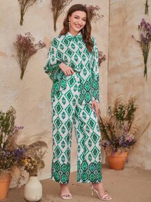 Mulvari con estampado Blusa con Pantalones Conjunto - Multicolor - Ver 4