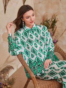 Mulvari con estampado Blusa con Pantalones Conjunto - Multicolor - Ver 5