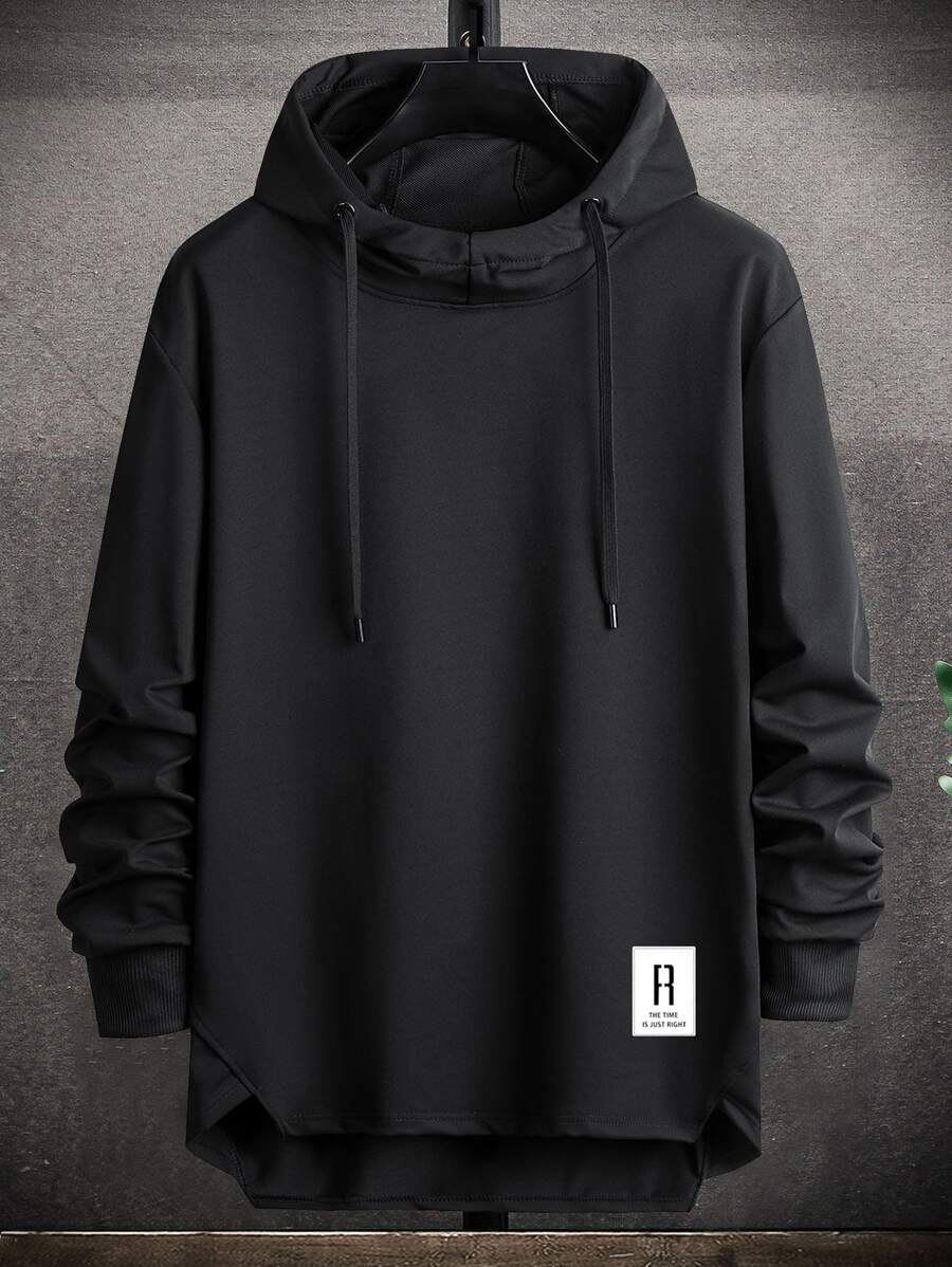 Manfinity Homme Áo nỉ Nam Dây kéo Cao thấp Lá thư Giải trí - màu đen - Xem 1