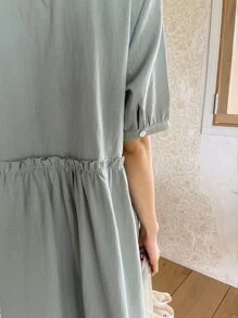 DAZY Puff Sleeve Keyhole Back Frilled Smock Dress Sundress - Mint Green - View 7