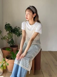 DAZY Slit Hem Sheer Lace Cami Dress Without Liner - Apricot - View 5