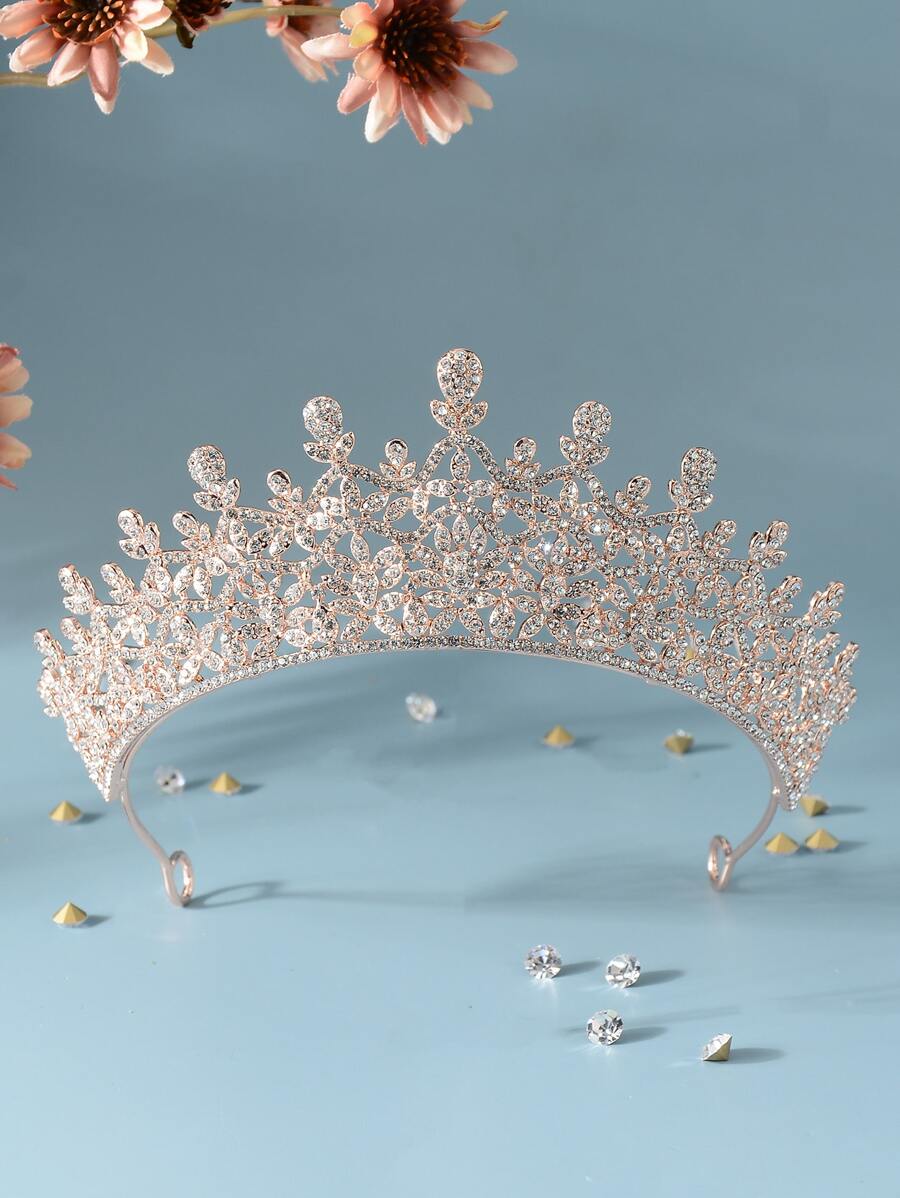 鑽石裝飾新娘頭帶，皇家頭飾 - 玫瑰金 - 查看 1