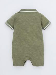 SHEIN 男婴童拼接邊前紐扣連身短褲 - 軍綠色 - 查看 2