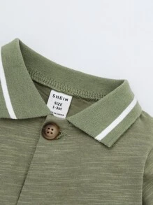 SHEIN 男婴童拼接邊前紐扣連身短褲 - 軍綠色 - 查看 3