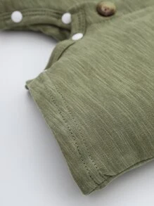 SHEIN 男婴童拼接邊前紐扣連身短褲 - 軍綠色 - 查看 5