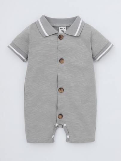 Newborn Baby Boy Contrast Trim Button Front Romper