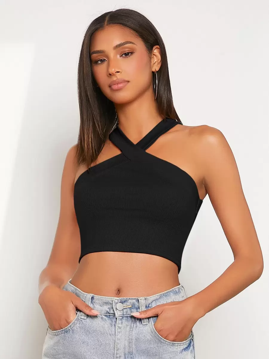 SHEIN EZwear Áo crop top đan dây sườn, đi chơi