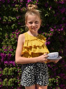 SHEIN Girls Layered Ruffle Trim Tank Top & Ditsy Floral Shorts - Multicolor - View 3