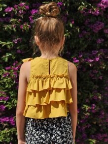 SHEIN Girls Layered Ruffle Trim Tank Top & Ditsy Floral Shorts - Multicolor - View 2