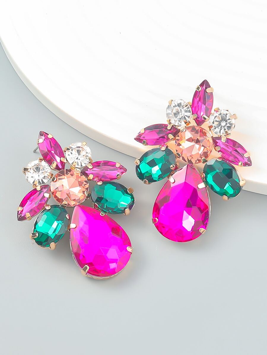 Hoa tai đinh tán trang trí rhinestone - Nhiều màu - Xem 1