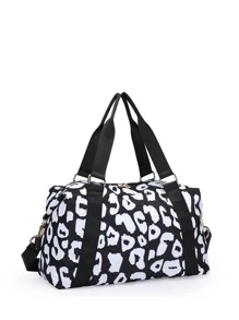 Large Capacity Oxford Leopard Print One Shoulder Tote Bag One Shoulder Luggage Bag Fitness Travel Yoga Travel Bag - Black - View 1