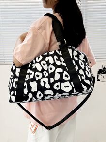 Large Capacity Oxford Leopard Print One Shoulder Tote Bag One Shoulder Luggage Bag Fitness Travel Yoga Travel Bag - Black - View 2