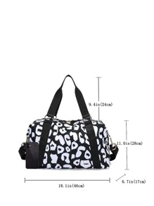 Large Capacity Oxford Leopard Print One Shoulder Tote Bag One Shoulder Luggage Bag Fitness Travel Yoga Travel Bag - Black - View 3