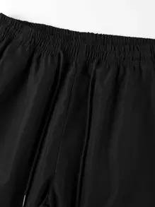 Claim Dot Loose Men's Letter Patched Detail Flap Pocket Drawstring Waist Cargo Pants - Black - View 3