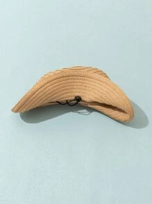 1 件装男女通用儿童卡其色简约时尚草帽，带风绳的巴拿马草帽，适合户外日常佩戴，海滩度假防晒，儿童礼物，草原骑马，3-8 岁必备太阳帽 - 卡其色 - 查看 3