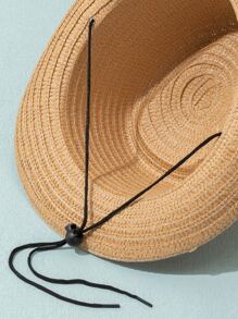 1 件装男女通用儿童卡其色简约时尚草帽，带风绳的巴拿马草帽，适合户外日常佩戴，海滩度假防晒，儿童礼物，草原骑马，3-8 岁必备太阳帽 - 卡其色 - 查看 5