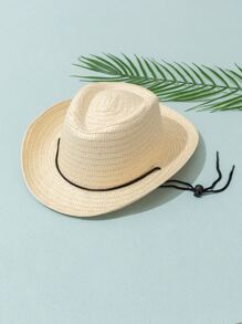 Toddler Kids Drawstring Design Straw Hat - Beige - View 1