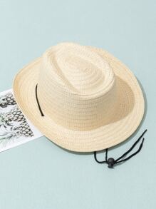 Toddler Kids Drawstring Design Straw Hat - Beige - View 2