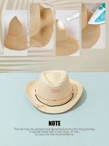 Toddler Kids Drawstring Design Straw Hat - Beige - View 4