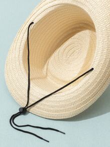 Toddler Kids Drawstring Design Straw Hat - Beige - View 5