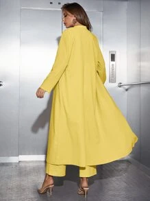 Modelyn Solid Button Front Tank Top & Wide Leg Trousers & Coat - Yellow - View 2