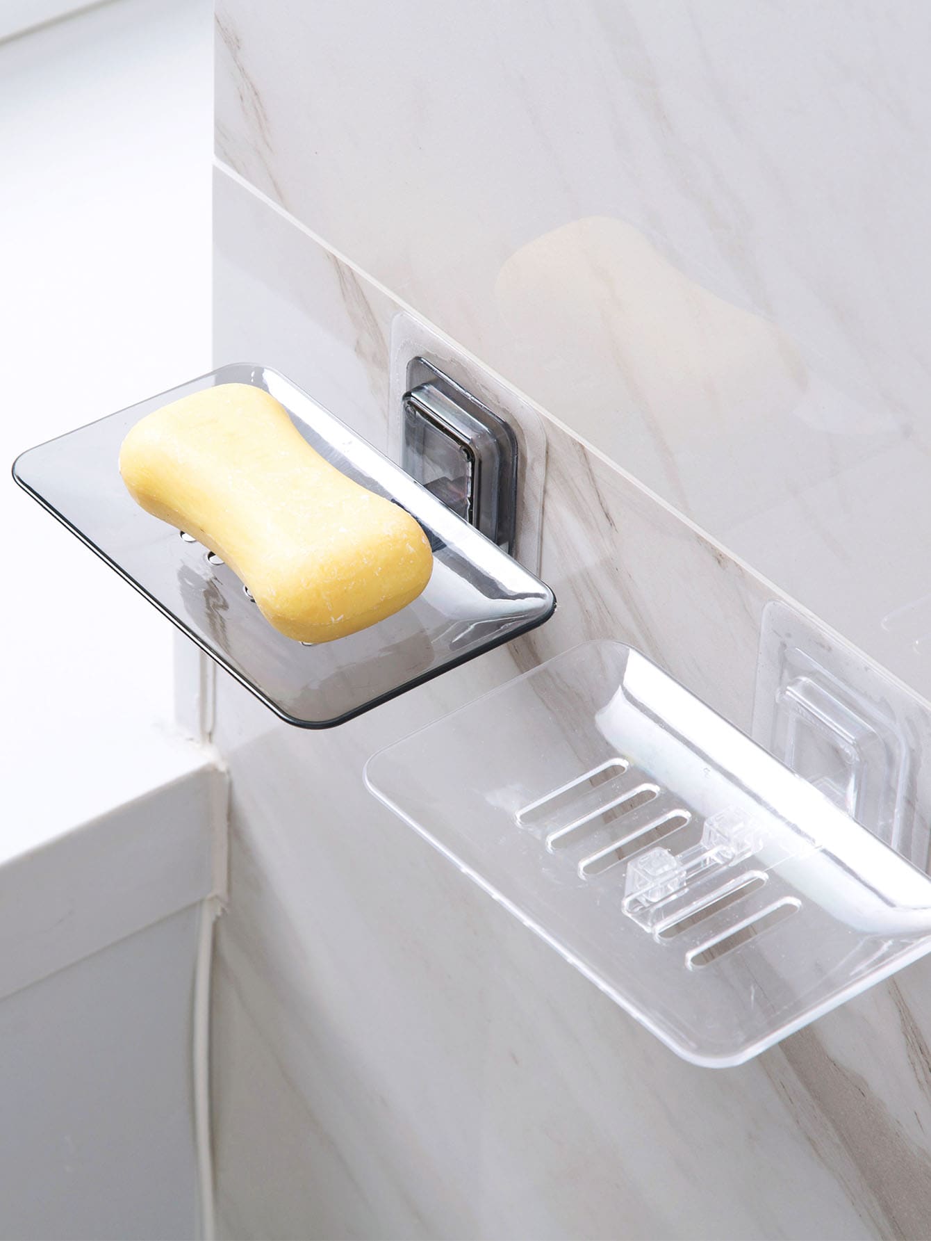 1pc Soap Rack No Drilling Wall Mounted Double Layer Soap Holder, Soap Sponge Dish Bathroom Accessories Soap Dish Self Adhesive - Multicolor - View 1