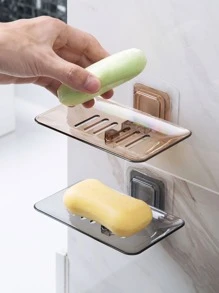 1pc Soap Rack No Drilling Wall Mounted Double Layer Soap Holder, Soap Sponge Dish Bathroom Accessories Soap Dish Self Adhesive - Multicolor - View 3