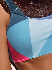SHEIN Swim Bikini De Bloques De Color Para La Playa De Verano - Celeste - Ver 3