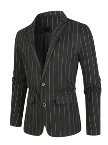 Manfinity Hombres Blazer de rayas con botón - Negro - Ver 1