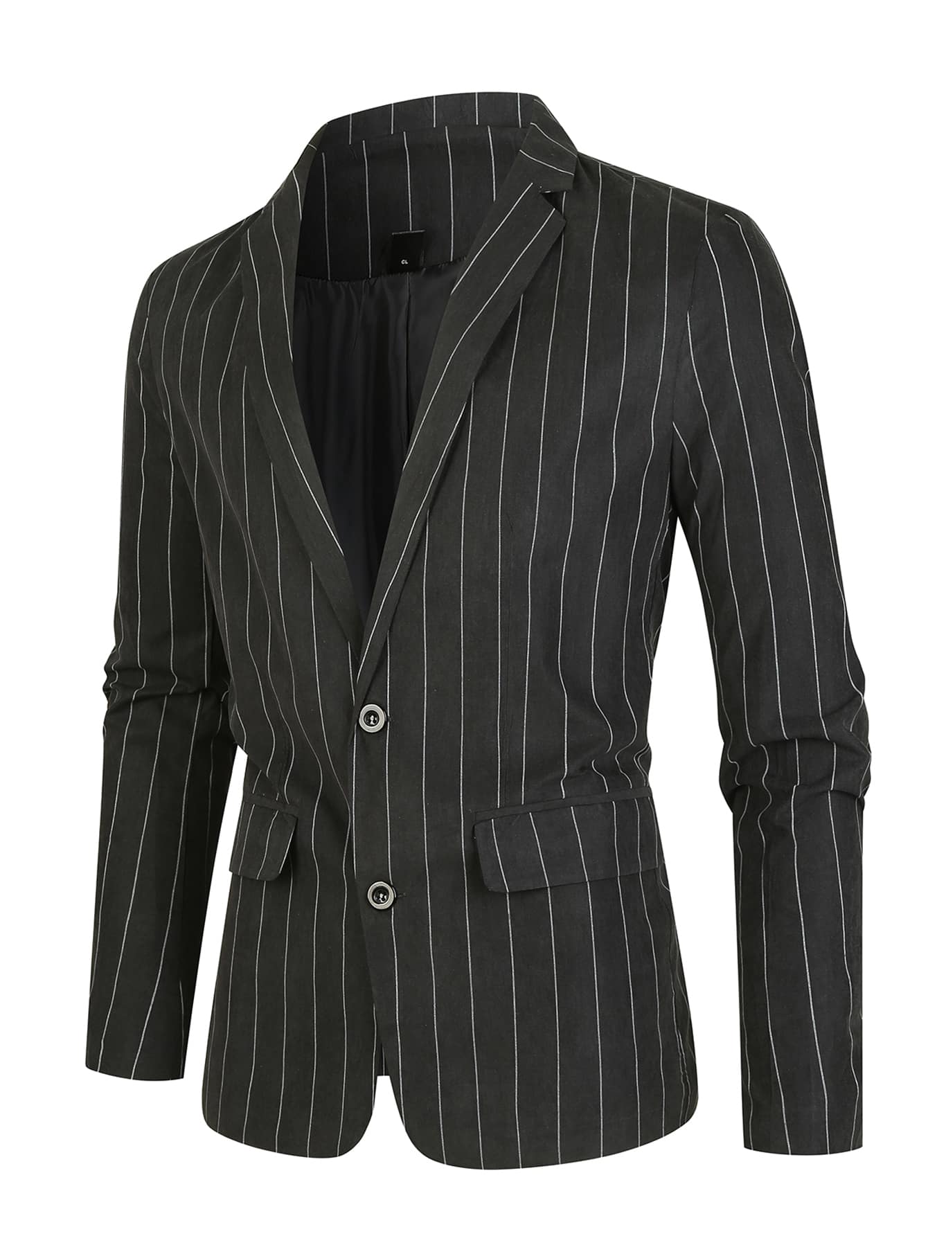 Manfinity Men Striped Single Breasted Blazer - Black - View 1