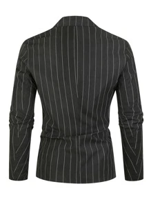 Manfinity Hombres Blazer de rayas con botón - Negro - Ver 2