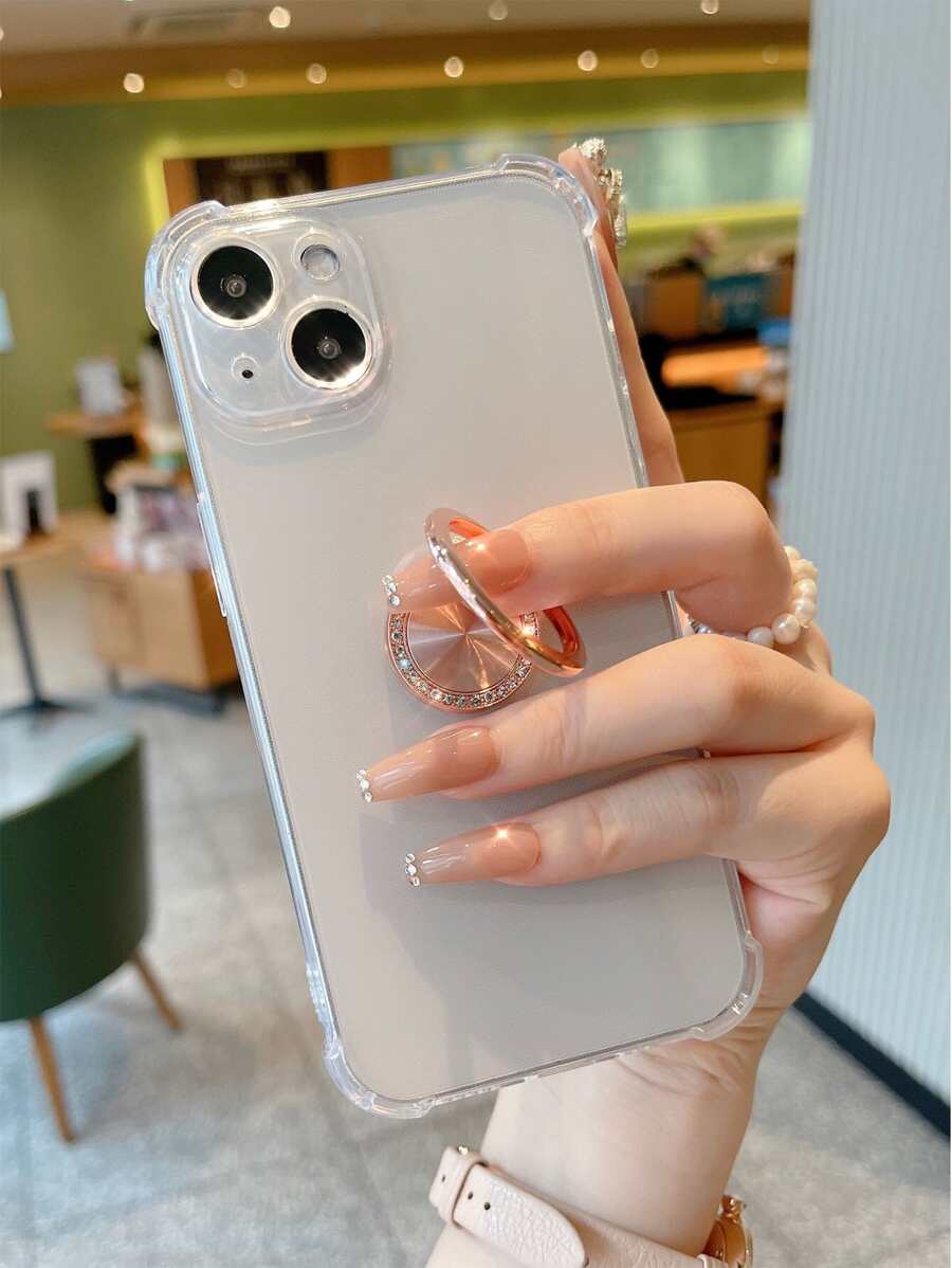 透明手機殼帶圓環支架 - 玫瑰金 - 查看 1