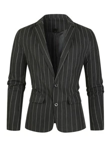 Manfinity Hombres Blazer de rayas con botón - Negro - Ver 3