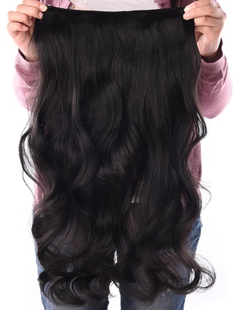 24inch Synthetic Wavy Clip-in Hair Extension, Heat Resistant Fiber, 4 Clips, 1 Piece