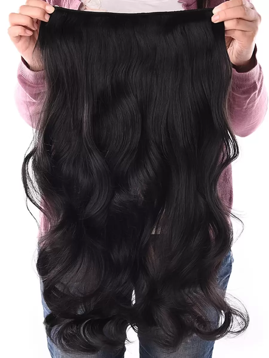 24inch Synthetic Wavy Clip-in Hair Extension, Heat Resistant Fiber, 4 Clips, 1 Piece - Black - View 1