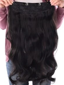 24inch Synthetic Wavy Clip-in Hair Extension, Heat Resistant Fiber, 4 Clips, 1 Piece - Black - View 2