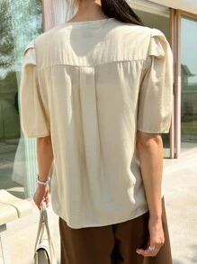 DAZY Puff Sleeve Statement Collar Blouse - Apricot - View 2