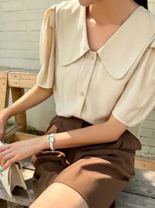 DAZY Puff Sleeve Statement Collar Blouse - Apricot - View 7