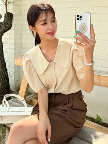 DAZY Puff Sleeve Statement Collar Blouse - Apricot - View 8