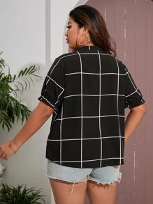 SHEIN LUNE Áo sơ mi Plus Size Xù Sọc ca rô Giải trí - màu đen - Xem 2